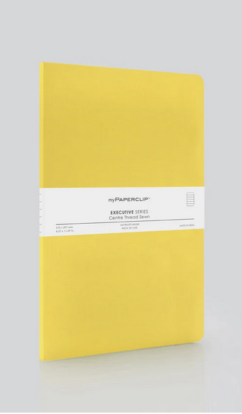 Executive Series Centre Thread Sewn B5 Notebook-Plain-Yellow