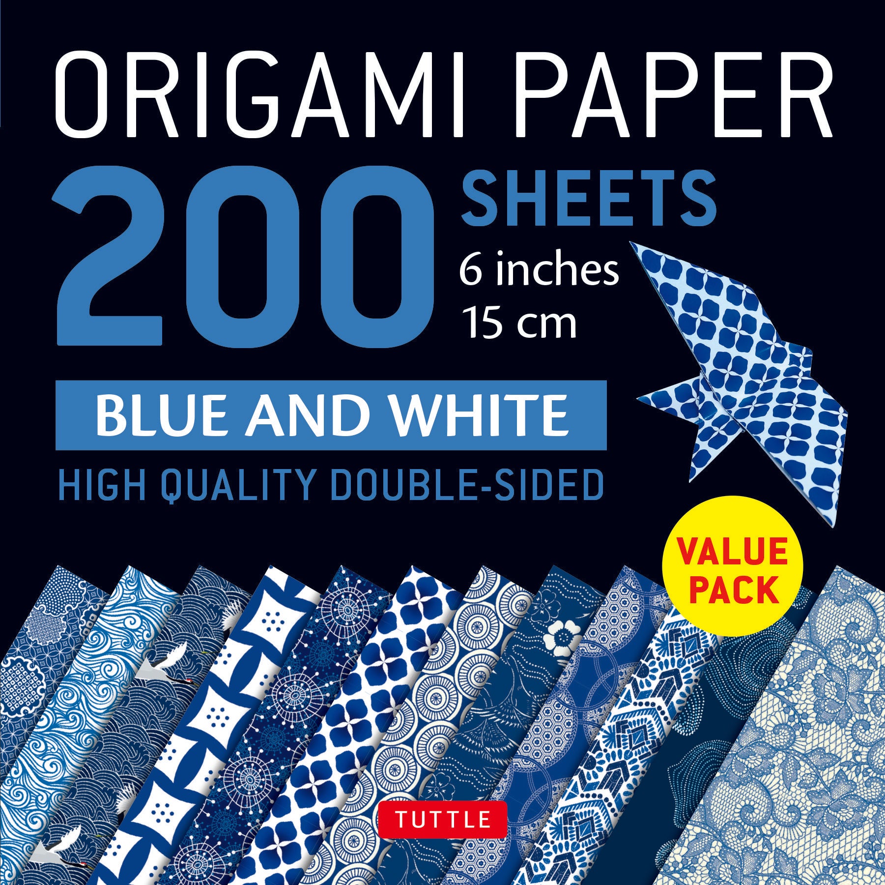 Origami Paper 200 sheets Blue and White Patterns 6' (15 cm) High-Quality Double Sided Origami Sheets Printed with 12 Di