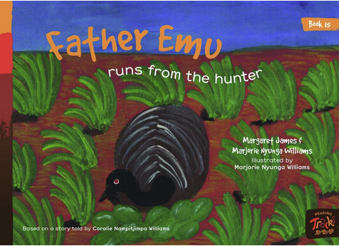 Father Emu runs from the hunter #15 by Coralie Nampitjimpa Williams with Margaret James