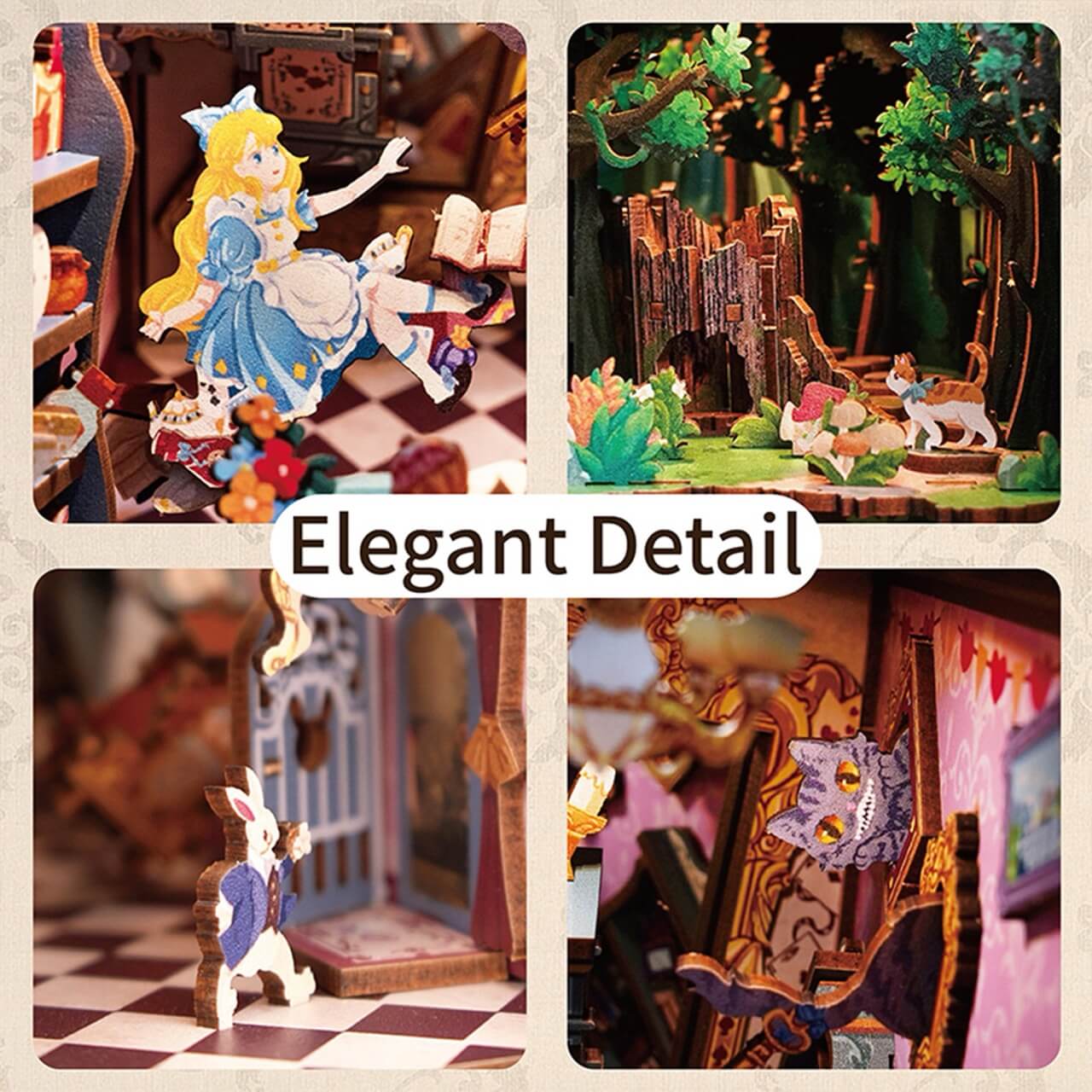 Alice in Wonderland Book Nook Tonecheer
