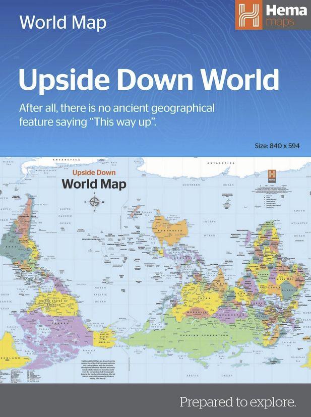 Upside Down World in Envelope Folded Map
