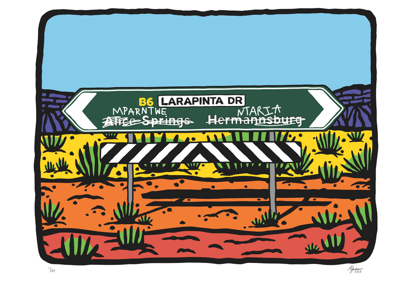 Larapinta Drive Sign - Alice Spring Art Collection Melanie Gunner Print A4