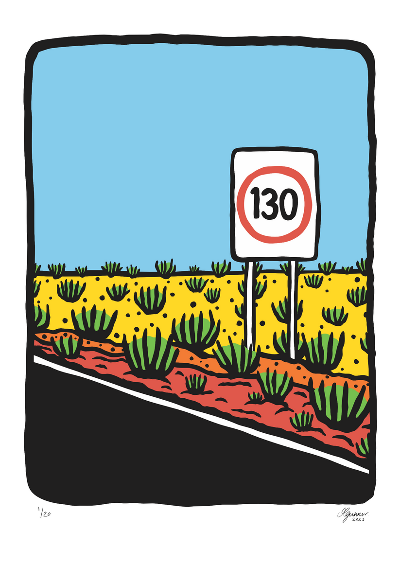 130km/h Stuart Highway Print - Alice Spring Art Collection Melanie Gunner Print A4